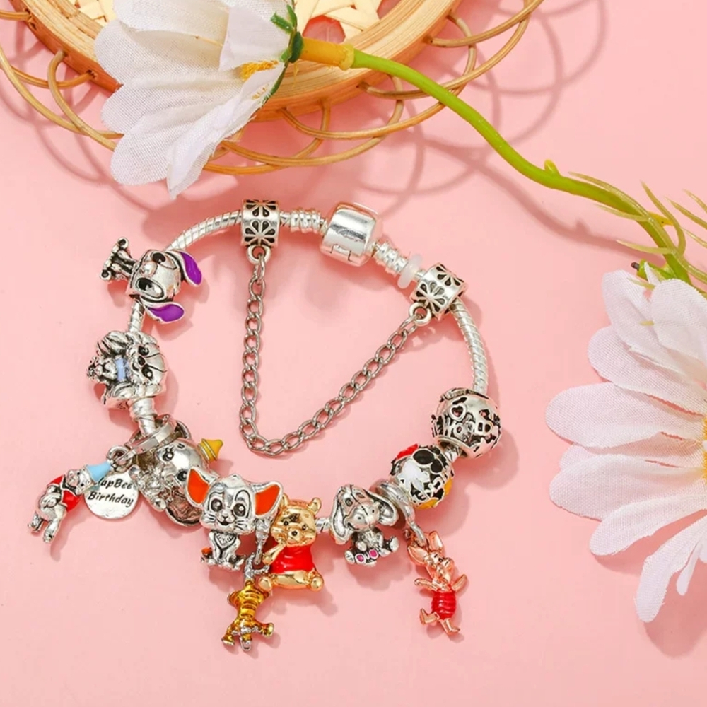Disney Winnie the Pooh & Friends Sterling Silver Charm Bracelet Pandora Style